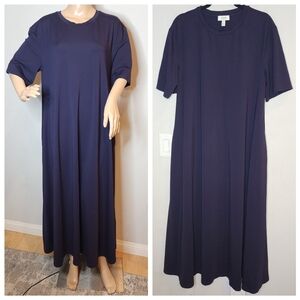 COS Navy Blue Thick Tee Shirt Dress Maxi Short Sleeve Crew Pockets Large